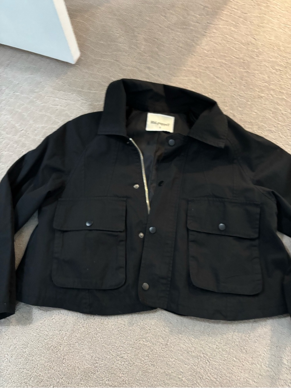 Lowe Cropped Swing Black Jacket with Front Flap Pockets